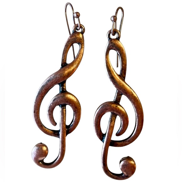 Musical clef note lightweight - copper color - fish hook - pierced earrings EUC! - Picture 1 of 5